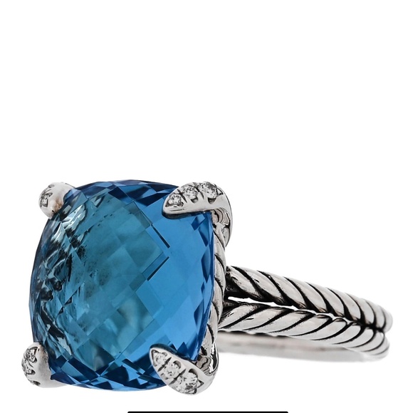 David Yurman Sterling Silver Diamond Blue Topaz 14mm Chatelaine Ring Size 6.5 - Picture 3 of 7